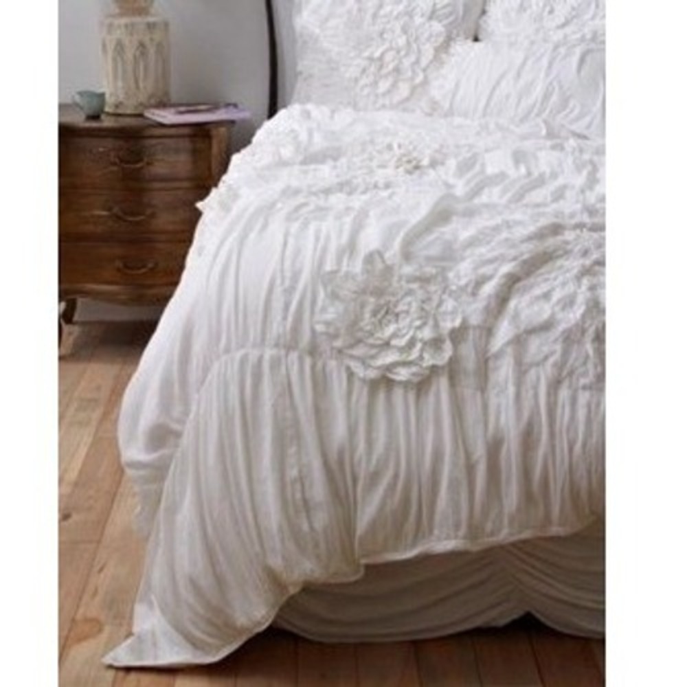 Anthropologie georgina Duvet Cover queen RARE WHITE Cotton Textured Floral boho